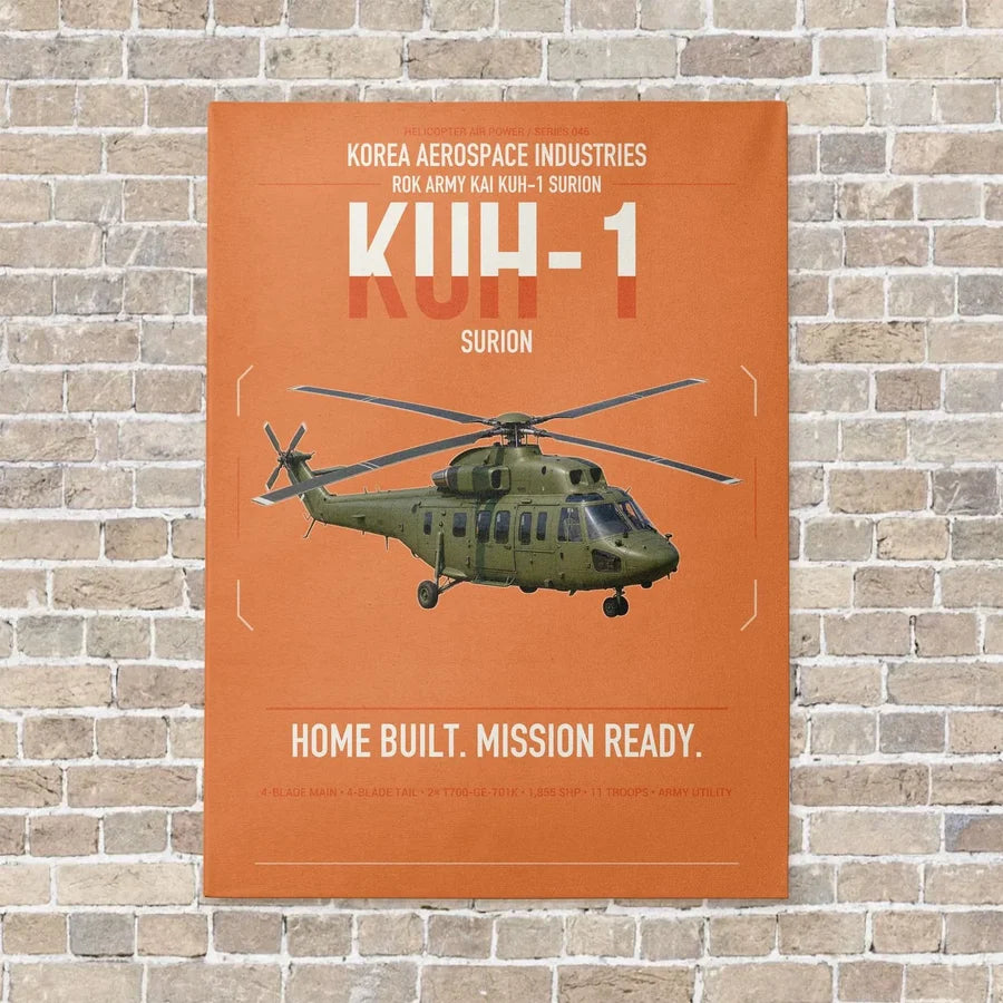 Korea Aerospace Industries KUH-1 Surion vertical canvas print - no frame - orange background