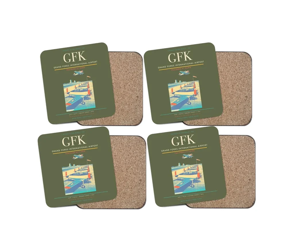 Grand Forks International Airport (GFK) design on green army 4 pieces set coaster
