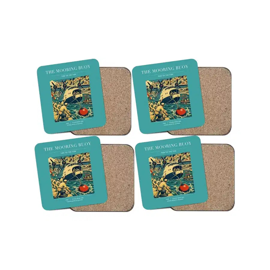 The Mooring Buoy - Designed Coasters design on turquoise 4-pieces-set