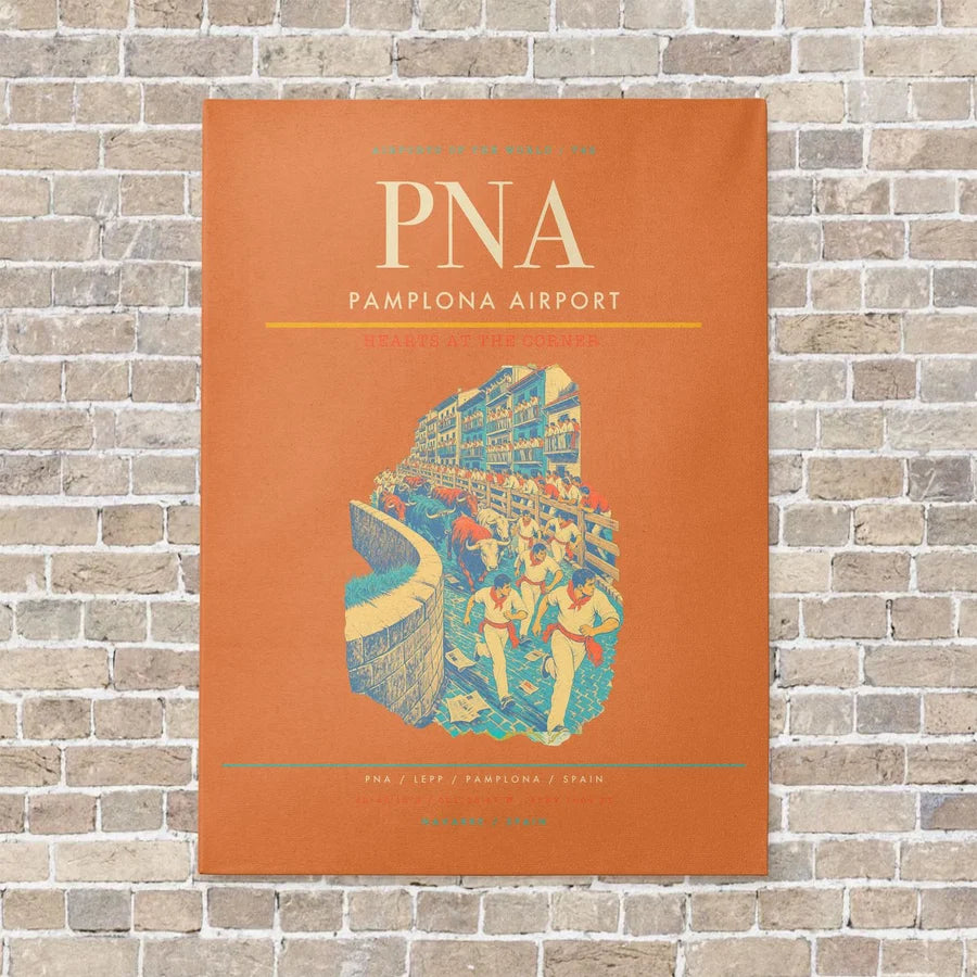 Pamplona Airport PNA vertical canvas print - no frame - orange background