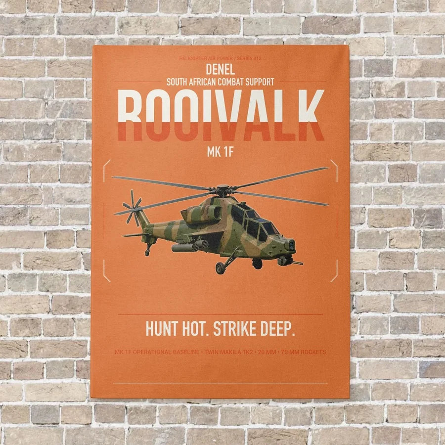 Denel Rooivalk Mk 1F vertical canvas print - no frame - orange background