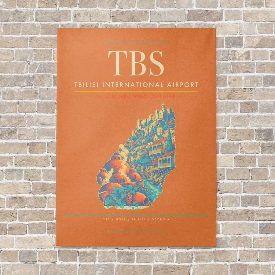 Tbilisi International Airport TBS vertical canvas print - no frame - orange background