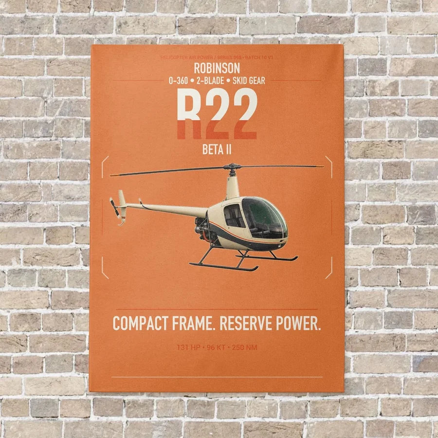 Robinson R22 Beta II vertical canvas print - no frame - orange background