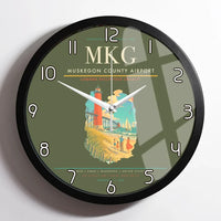 Thumbnail for Muskegon County Airport (MKG) design on green army framed wall clock