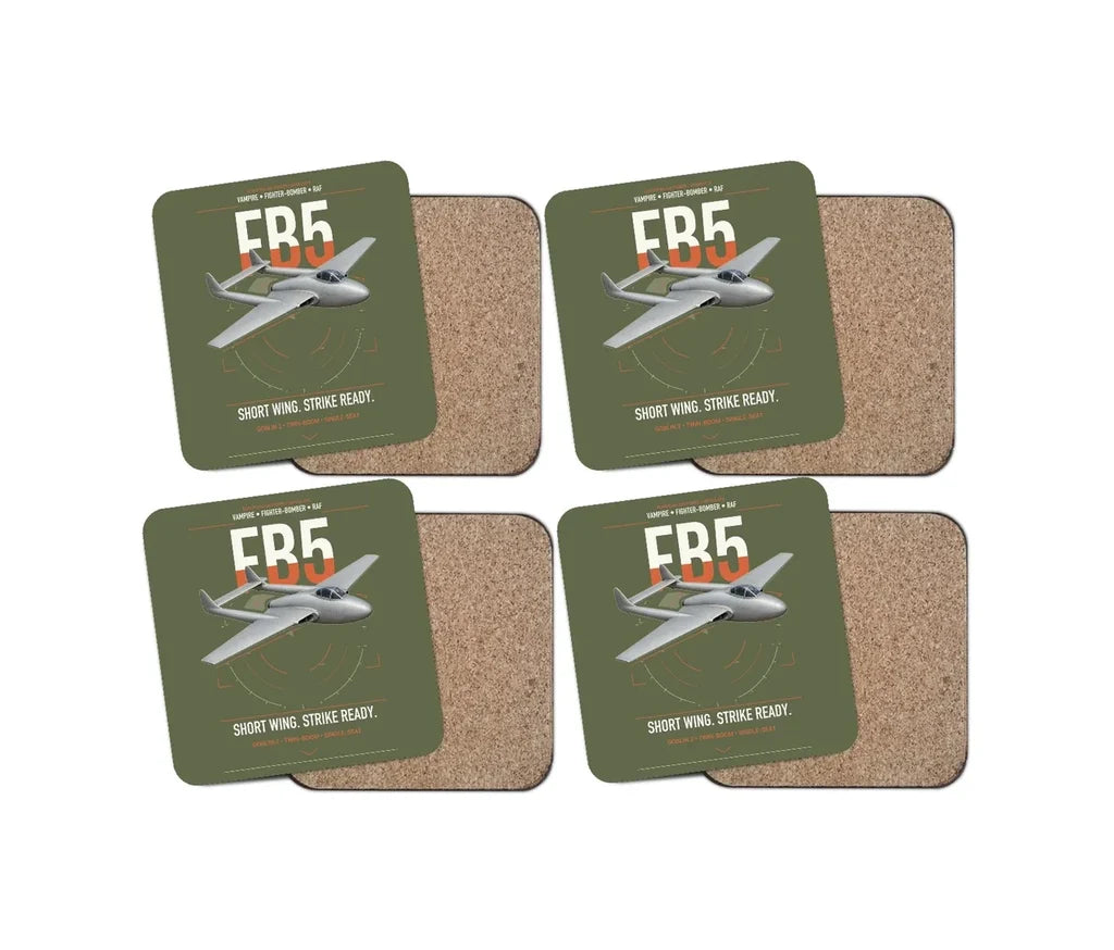 de Havilland Vampire FB5 design on green army 4 pieces set coaster