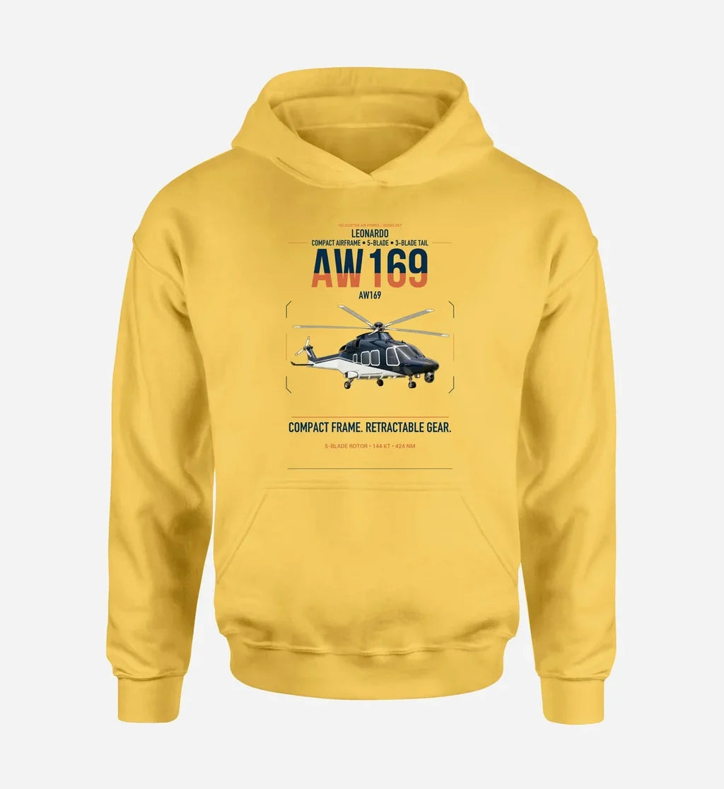 Leonardo AW169 design on yellow double-side hoodie, single-side print