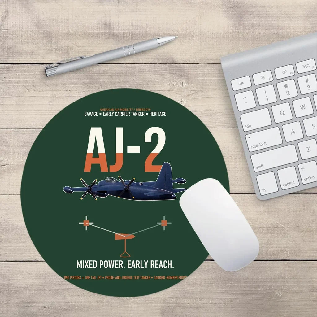 AJ-2 Savage Tanker design on dark green round mouse pad