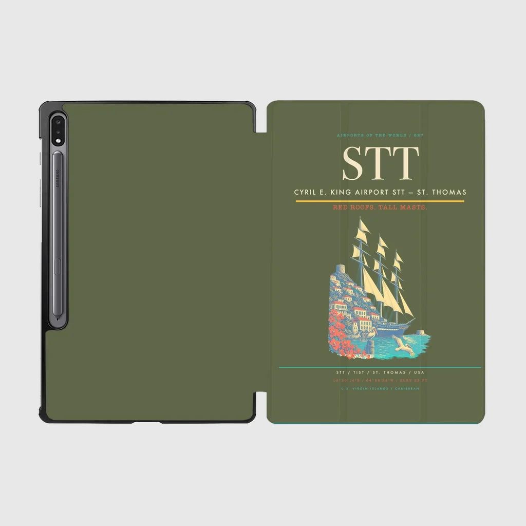 Cyril E. King Airport (STT) design on green army samsung tablet tablet case