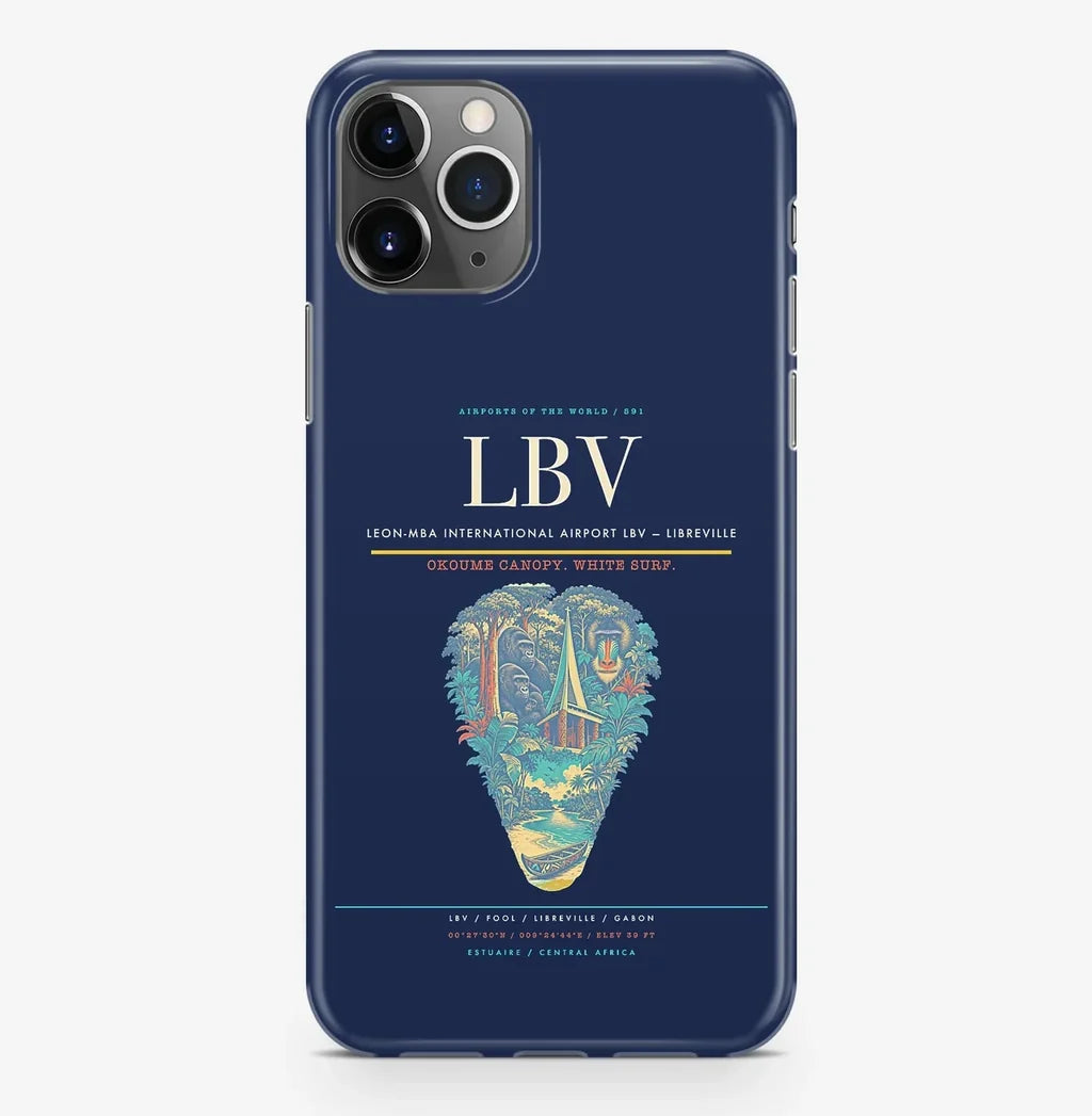 Libreville Airport (LBV) design on navy blue iPhone 16 Pro MagSafe case