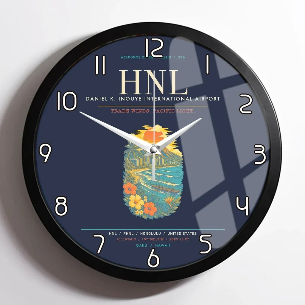 Honolulu Daniel K. Inouye International Airport HNL Wall-Clock Framed - Navy Blue