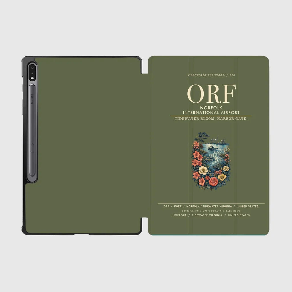 Norfolk International Airport (ORF) design on green army samsung tablet tablet case