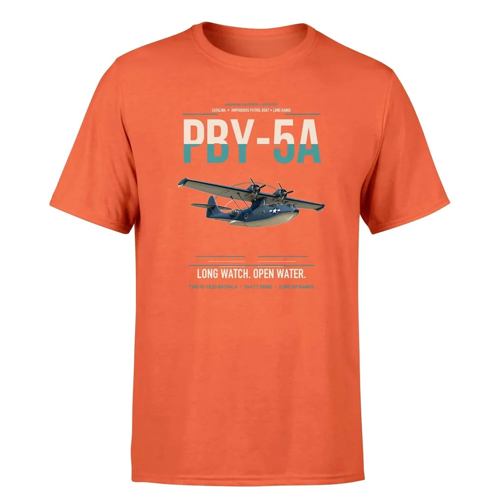 PBY-5A Catalina design on orange double-side t-shirt, single-side print