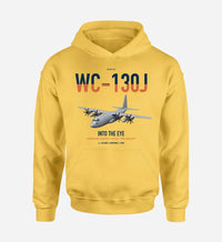 Thumbnail for WC-130J Hurricane Hunter design on yellow double-side hoodie, single-side print