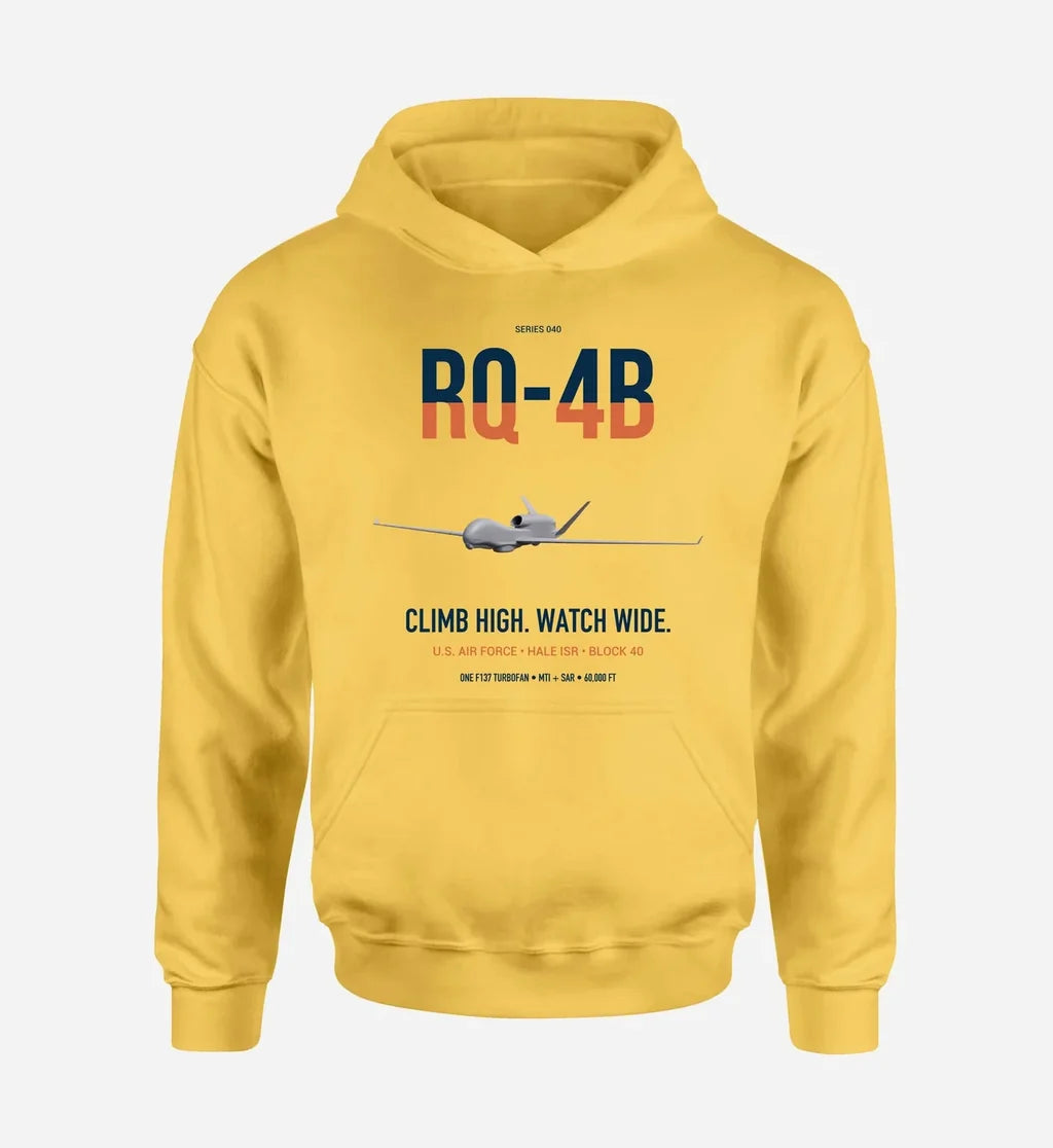 RQ-4B Global Hawk design on yellow double-side hoodie, single-side print