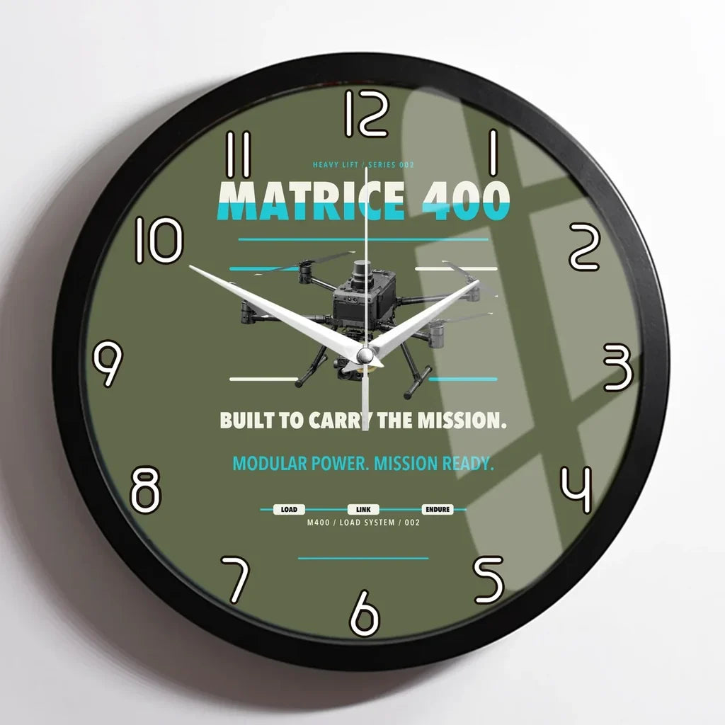 DJI Matrice 400 design on green army framed wall clock