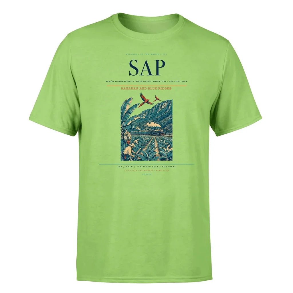 Ramón Villeda Morales International Airport (SAP) T-Shirt single-side front print in Light Green | ramón-villeda-morales-international-airport-sap-double-side-t-shirt