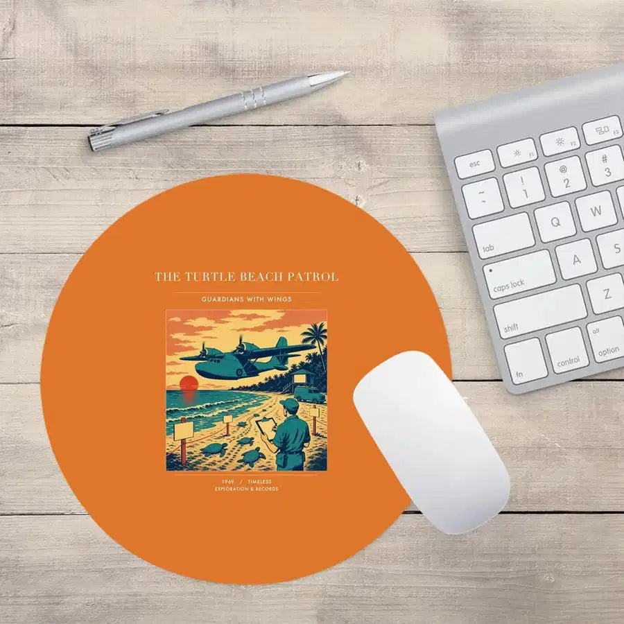 VINTAGE G4443 - The Turtle Beach Patrol - Designed Mouse Pads design on orange round