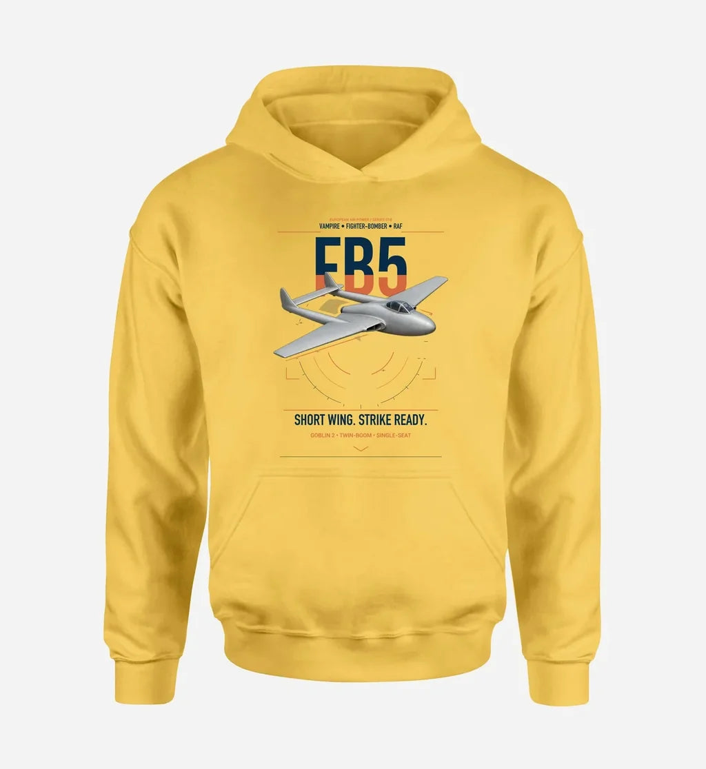 de Havilland Vampire FB5 design on yellow double-side hoodie, single-side print