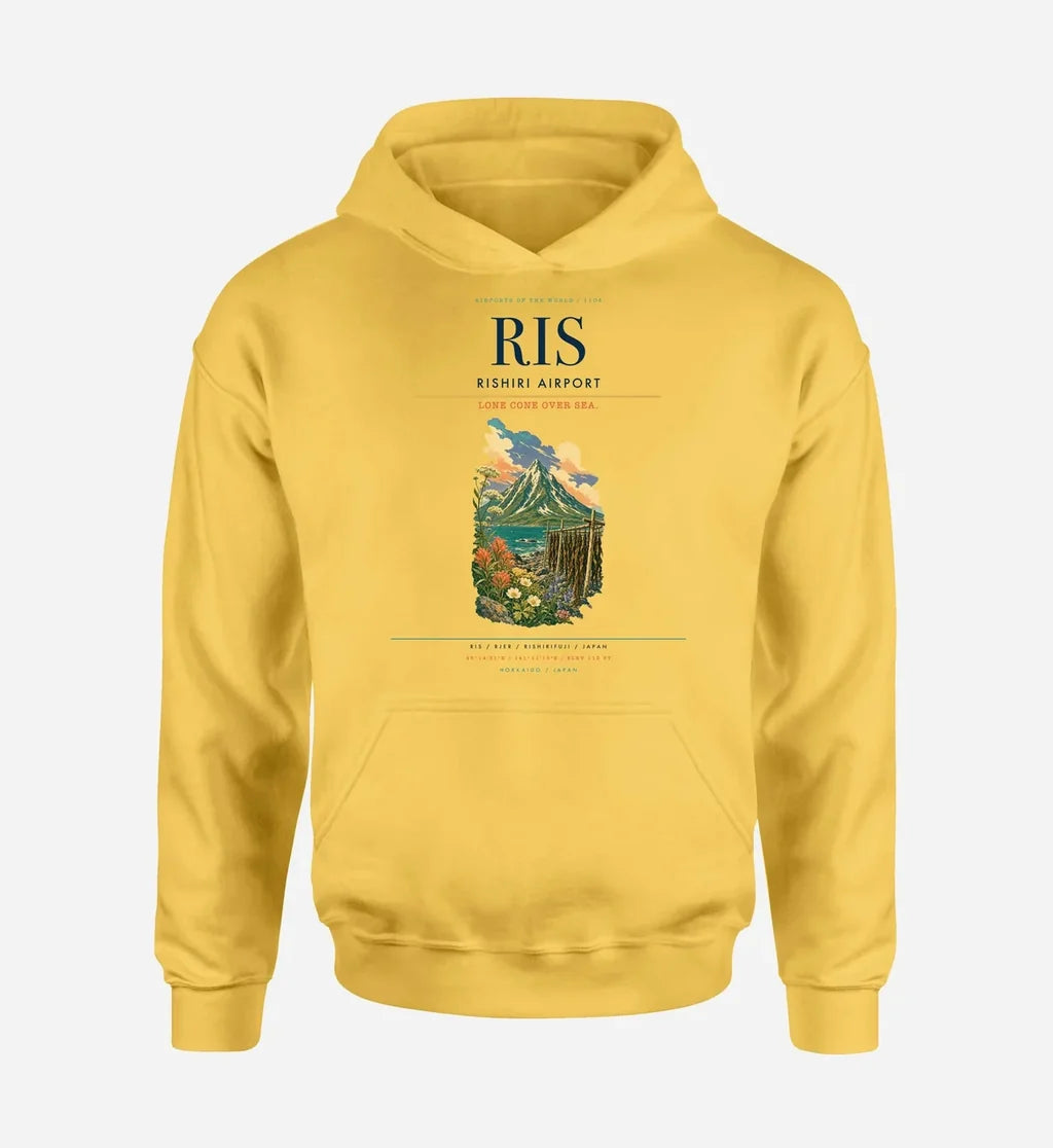 Rishiri Airport (RIS) design on yellow hoodie single-side print