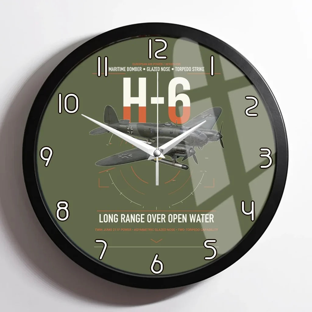 Heinkel He 111H-6 design on green army framed wall clock