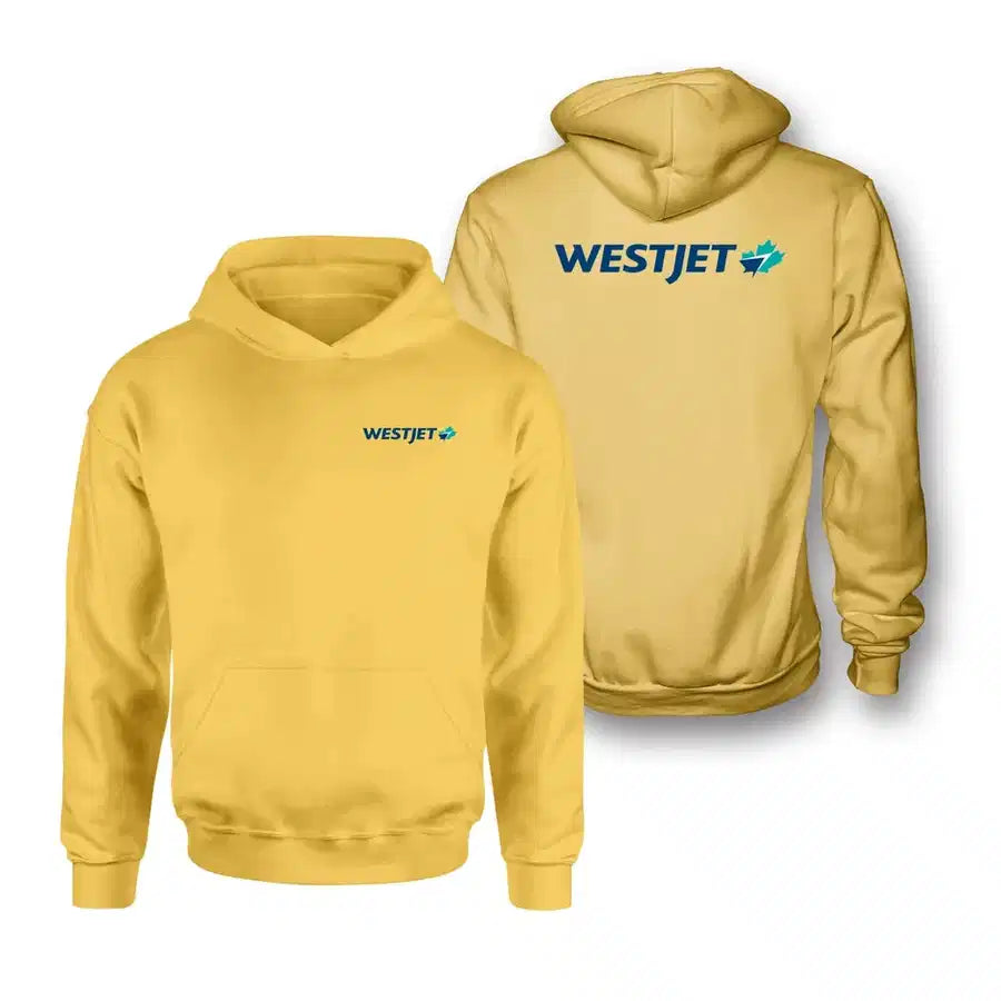WestJet Airlines logo on yellow double side hoodie