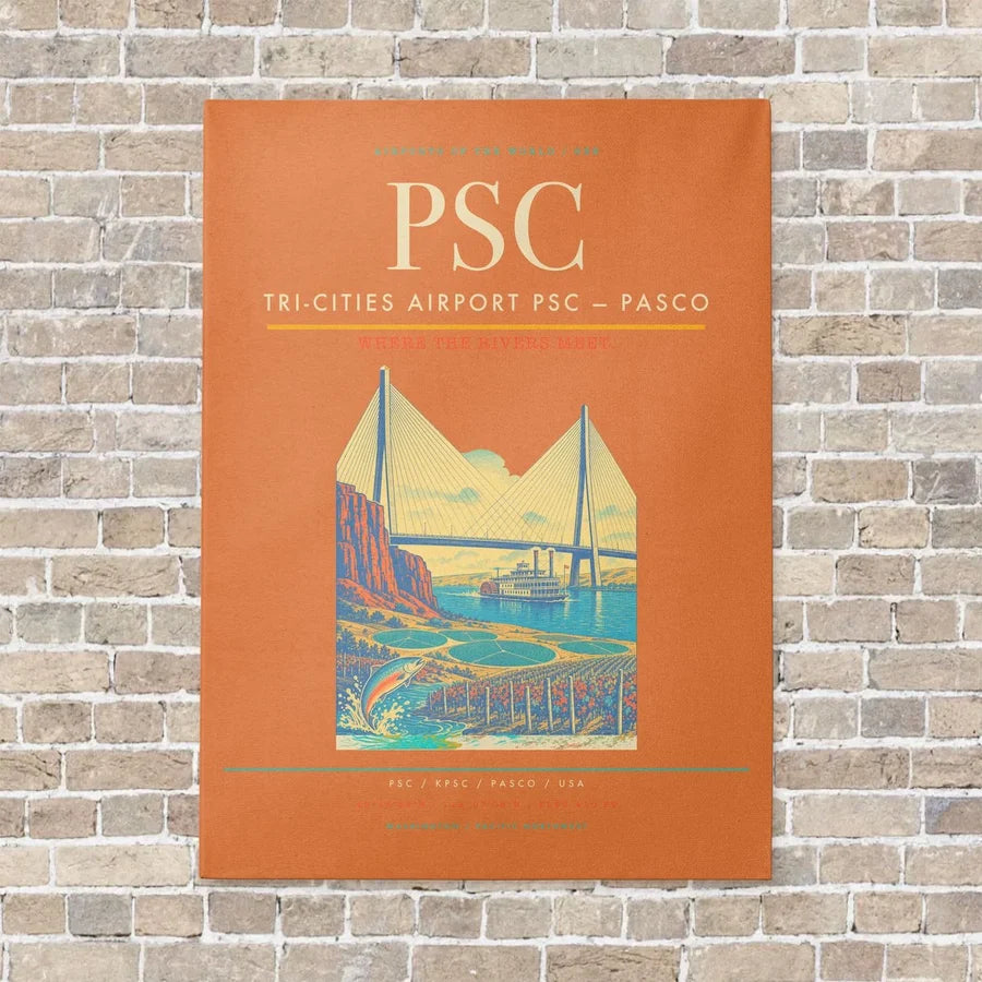 Tri-Cities Airport PSC — Pasco vertical canvas print - no frame - orange background