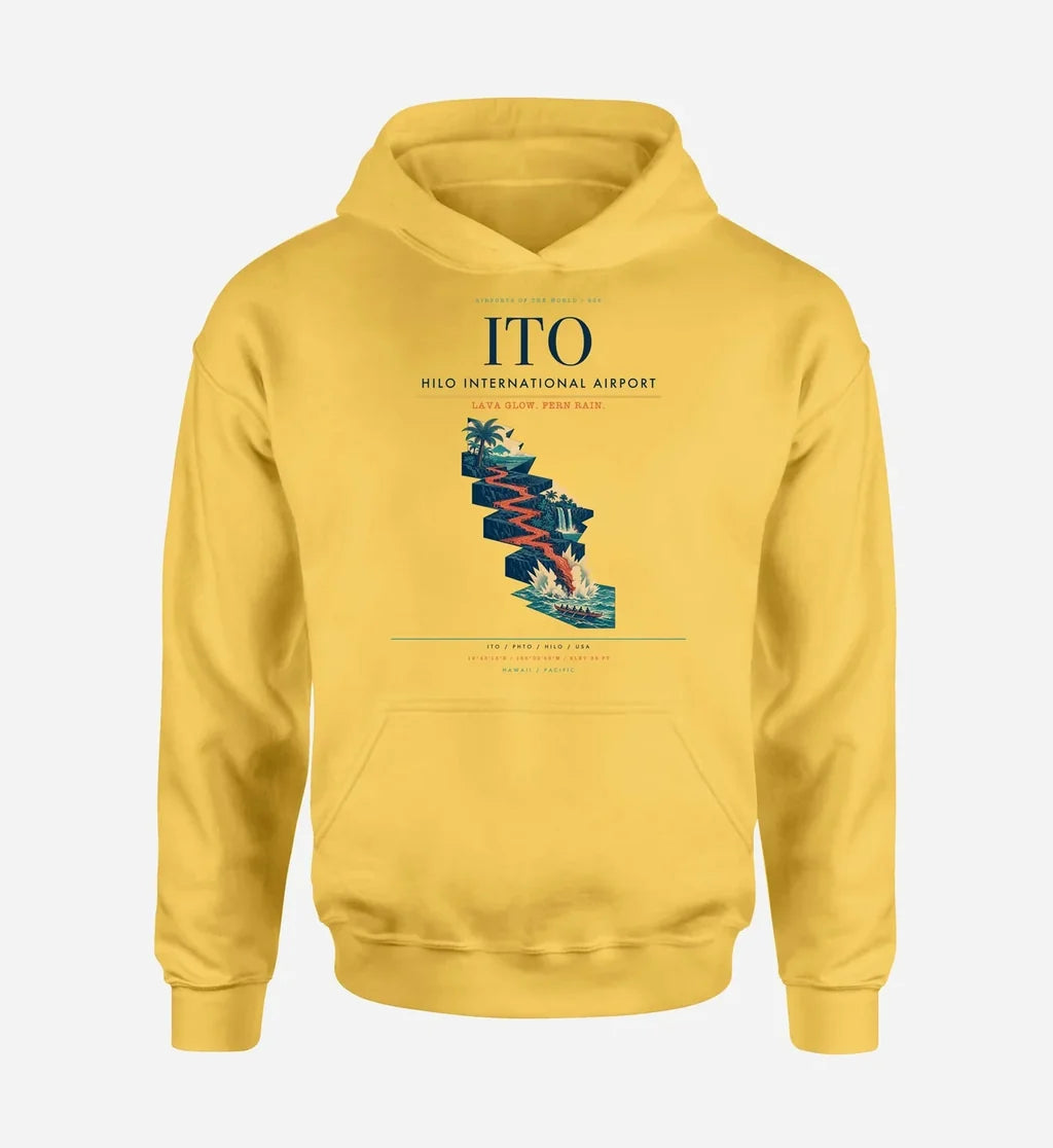 Hilo International Airport (ITO) design on yellow hoodie single-side print