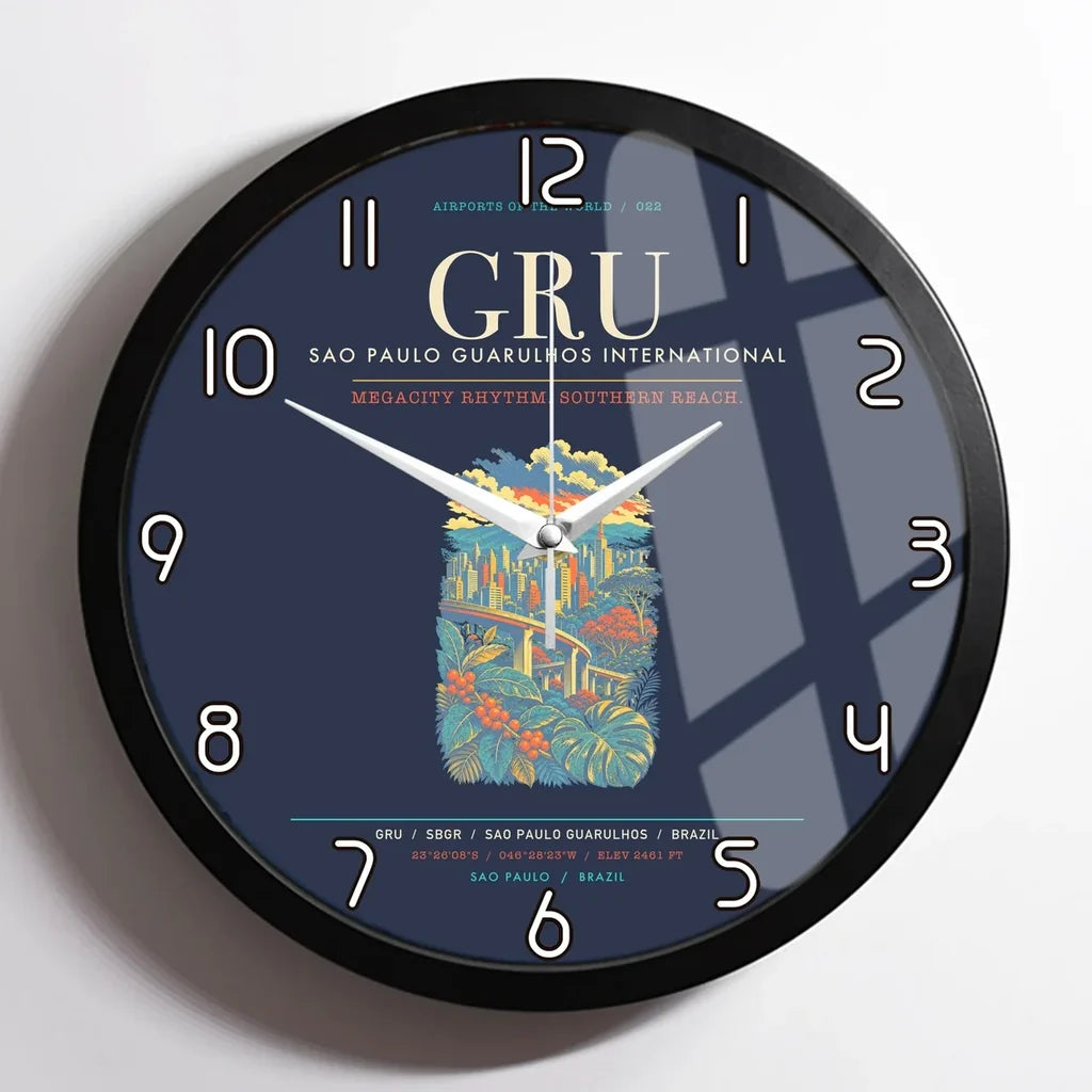 Sao Paulo Guarulhos International Airport GRU Wall-Clock Framed - Navy Blue