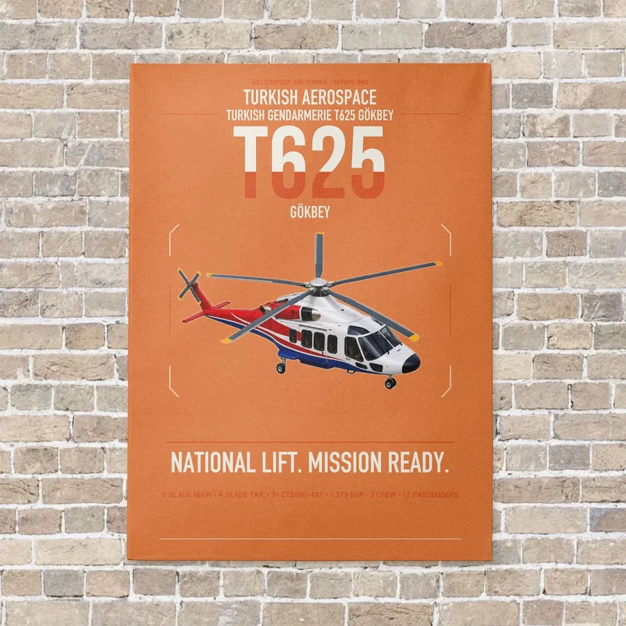 Turkish Aerospace T625 Gökbey vertical canvas print - no frame - orange background