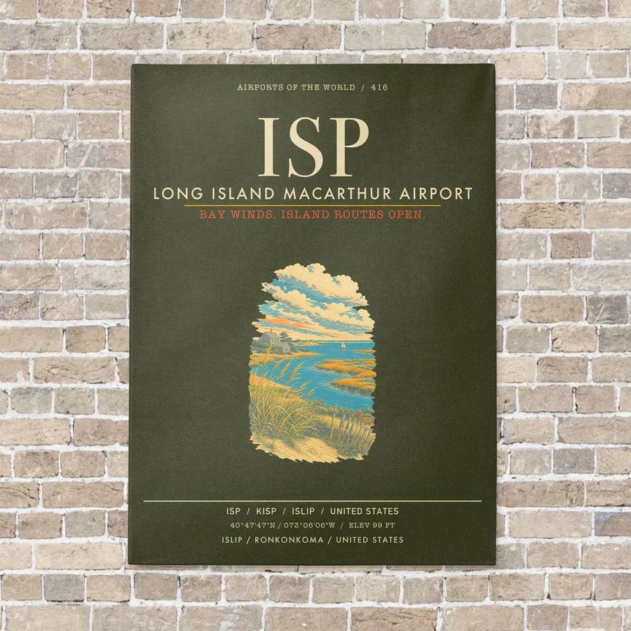 Long Island MacArthur Airport ISP - Canvas Framed - Green Army