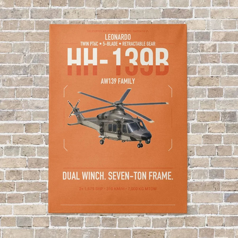 Leonardo HH-139B vertical canvas print - no frame - orange background