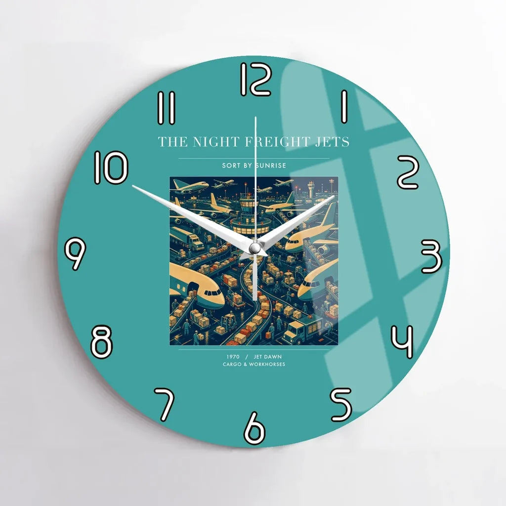 VINTAGE G4133 - The Night Freight Jets - Designed Wall Clocks design on turquoise no-frame