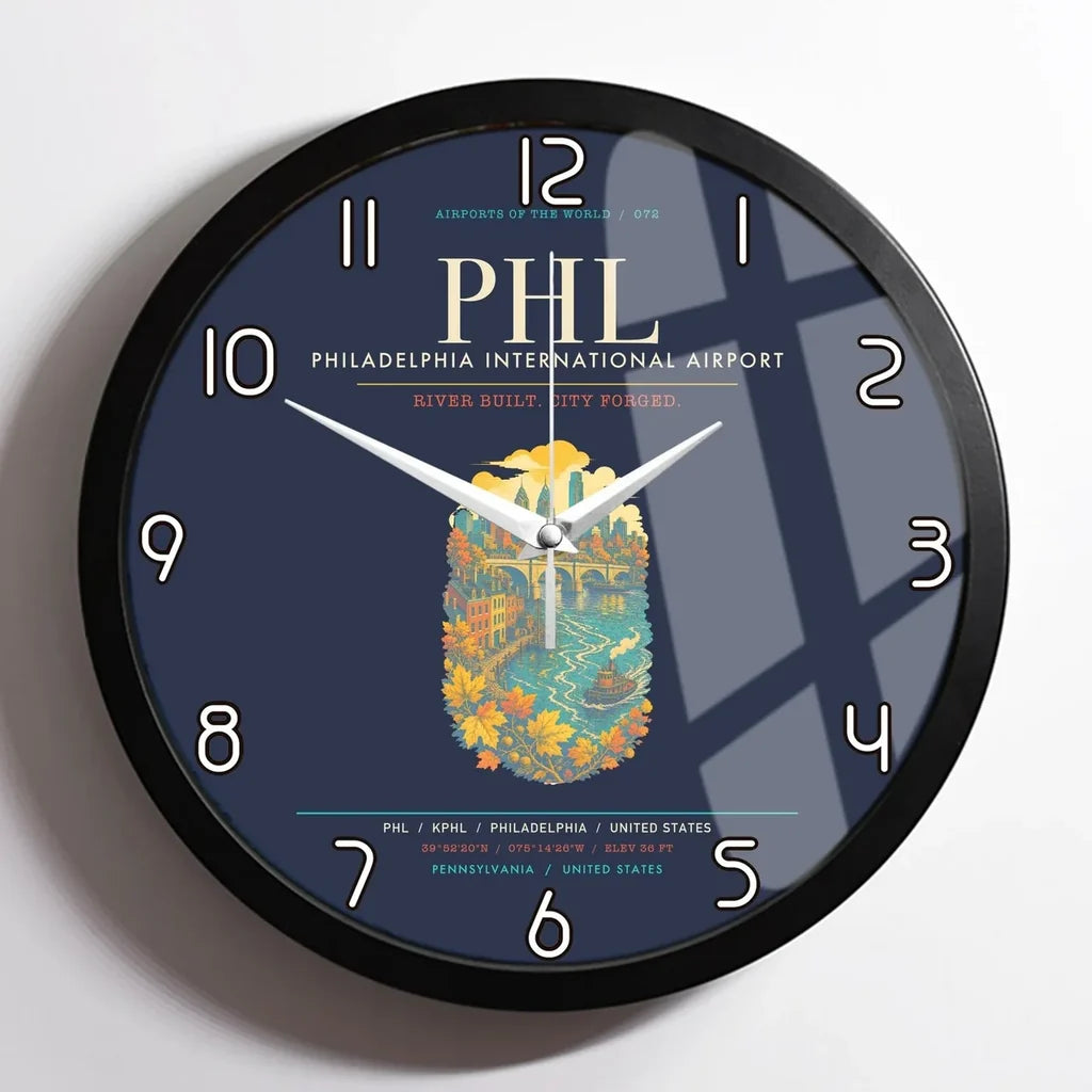 Philadelphia International Airport PHL Wall-Clock Framed - Navy Blue