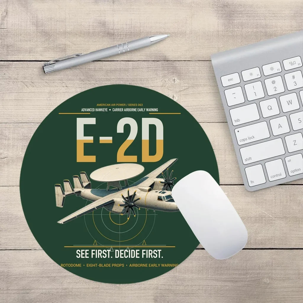 E-2D Advanced Hawkeye design on dark green round mouse pad