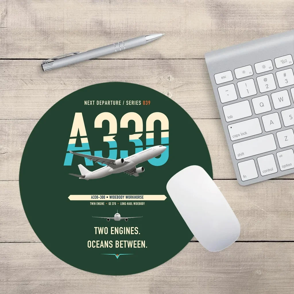 Airbus A330-300 design on dark green round mouse pad