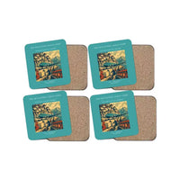 Thumbnail for The Monastery Ledge Strip - Designed Coasters design on turquoise 4-pieces-set