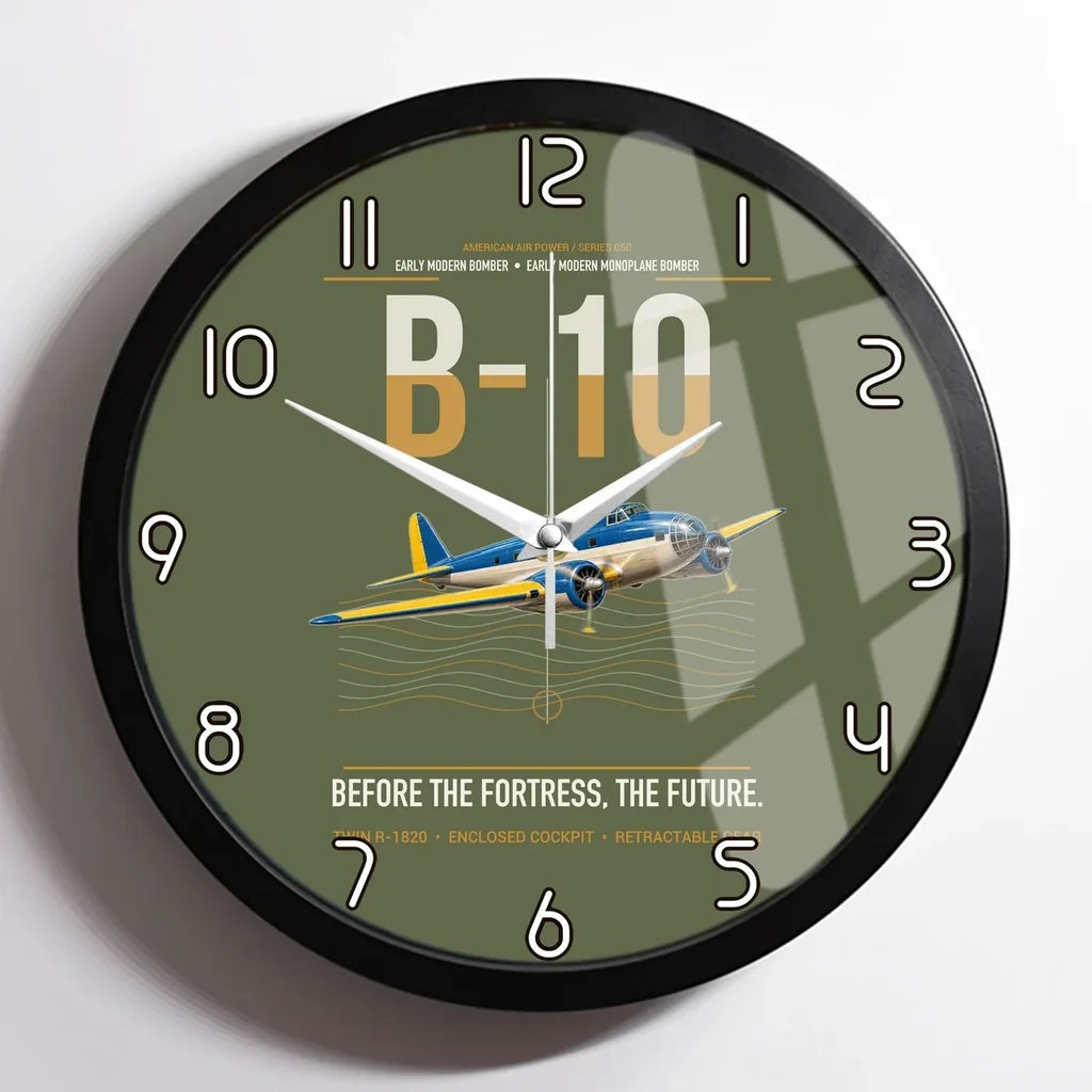 Martin B-10 design on green army framed wall clock