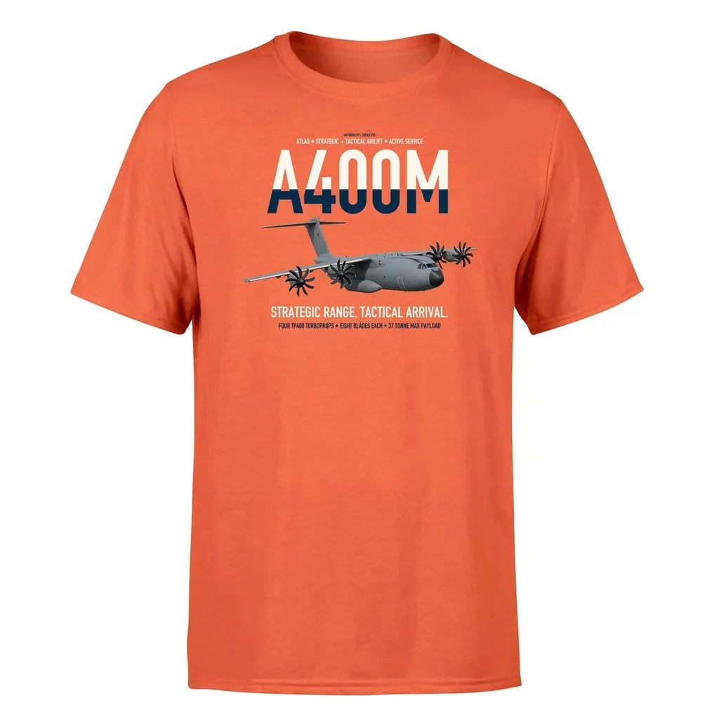 Airbus A400M Atlas design on orange t-shirt, single-side print
