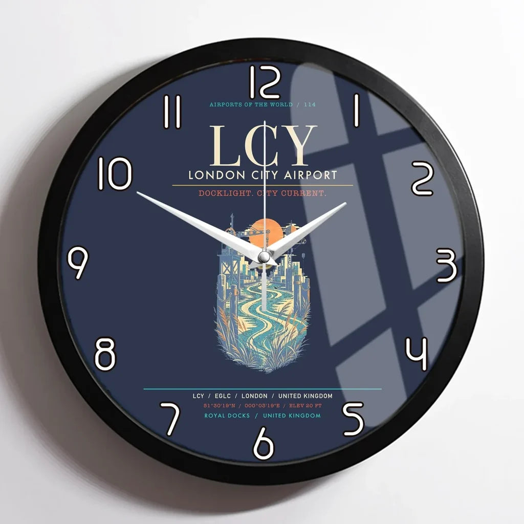 London City Airport LCY Wall-Clock Framed - Navy Blue