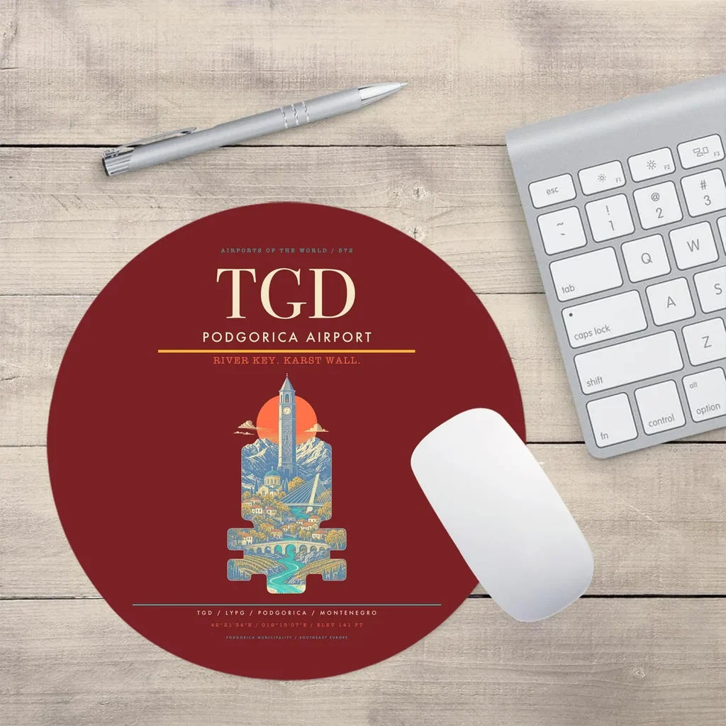 Podgorica Airport TGD Mouse-Pad Round - Dark Red