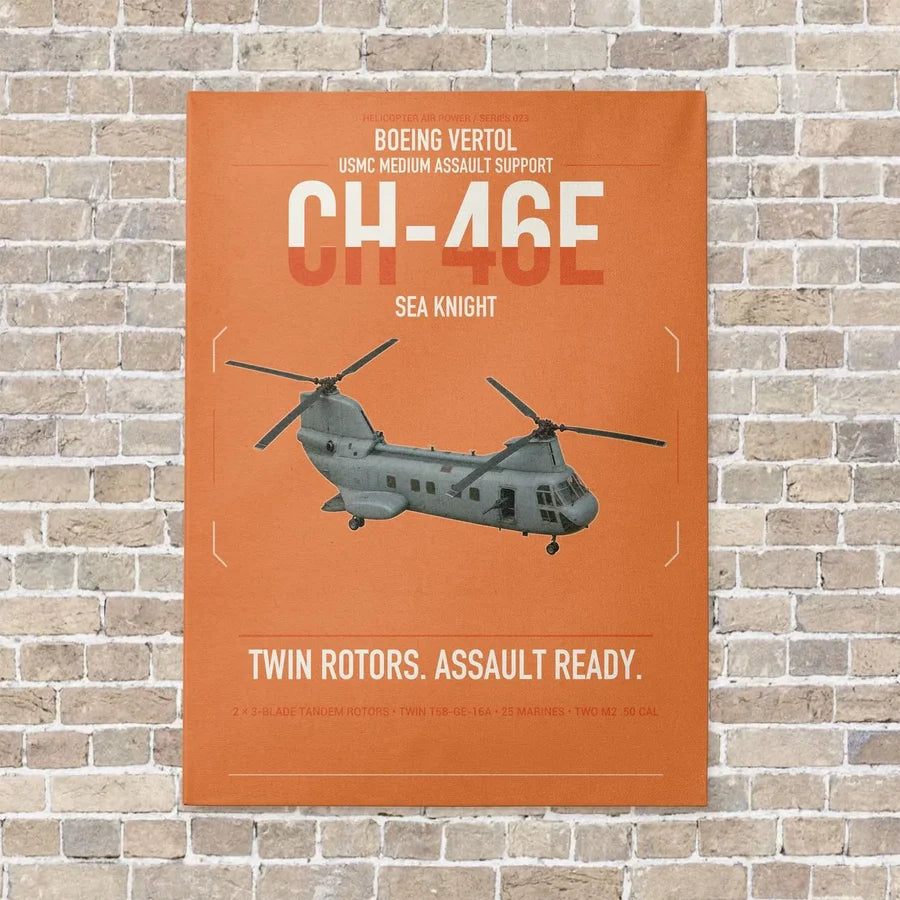 Boeing Vertol CH-46E Sea Knight vertical canvas print - no frame - orange background