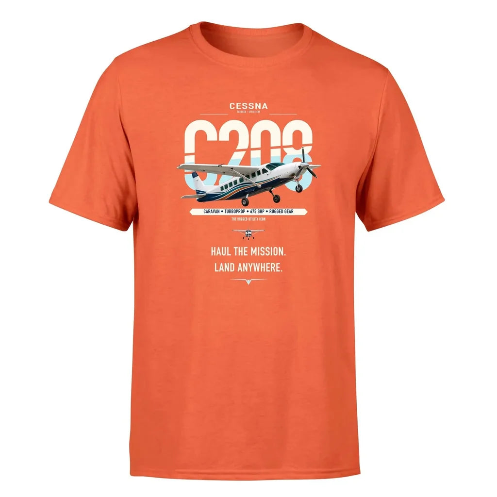 Cessna 208 Caravan design on orange t-shirt, single-side print