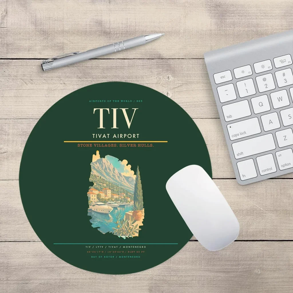 Tivat Airport (TIV) design on dark green round mouse pad