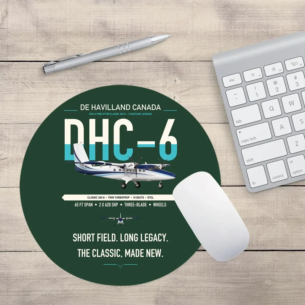 DHC-6 Twin Otter Classic 300-G design on dark green round mouse pad