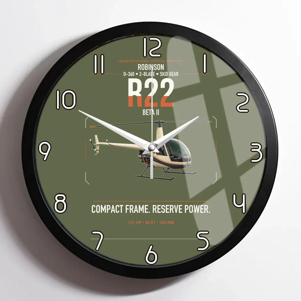 Robinson R22 Beta II design on green army framed wall clock