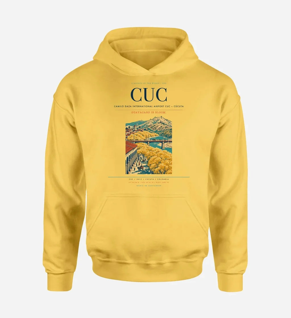 Camilo Daza International Airport (CUC) design on yellow hoodie single-side print