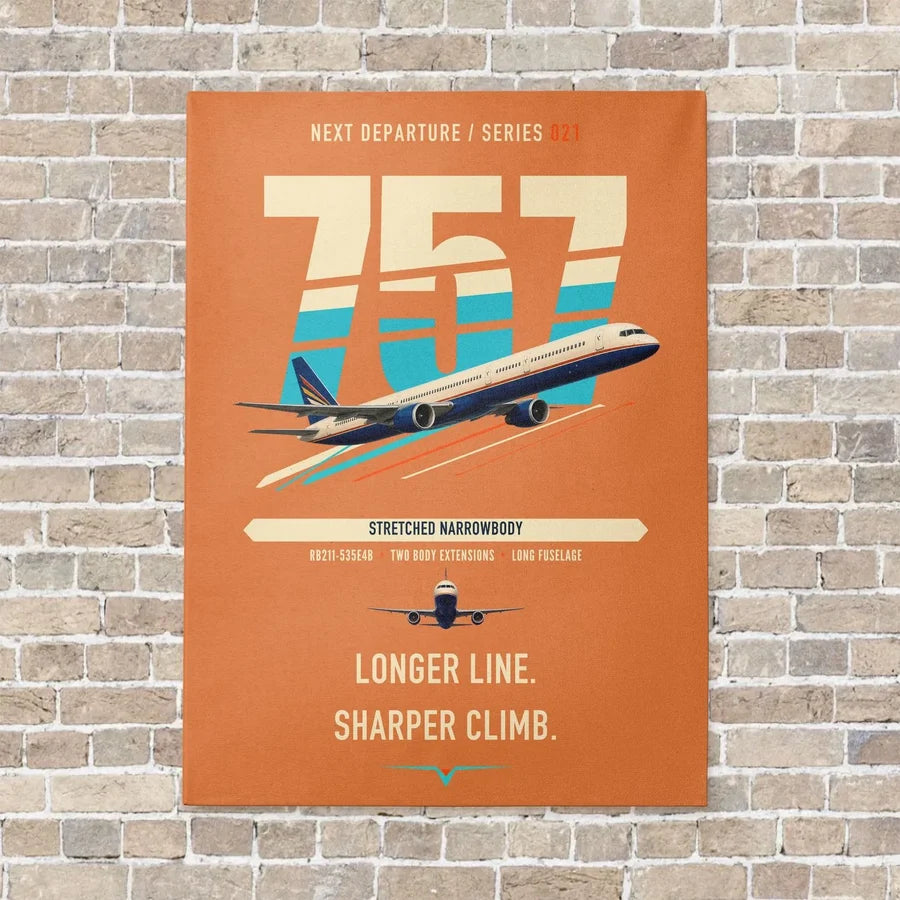 Boeing 757-300 vertical canvas print - no frame - orange background