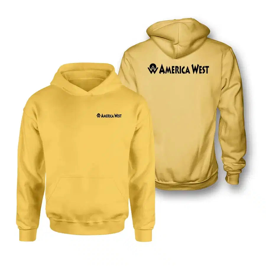 America West Airlines logo on yellow double side hoodie