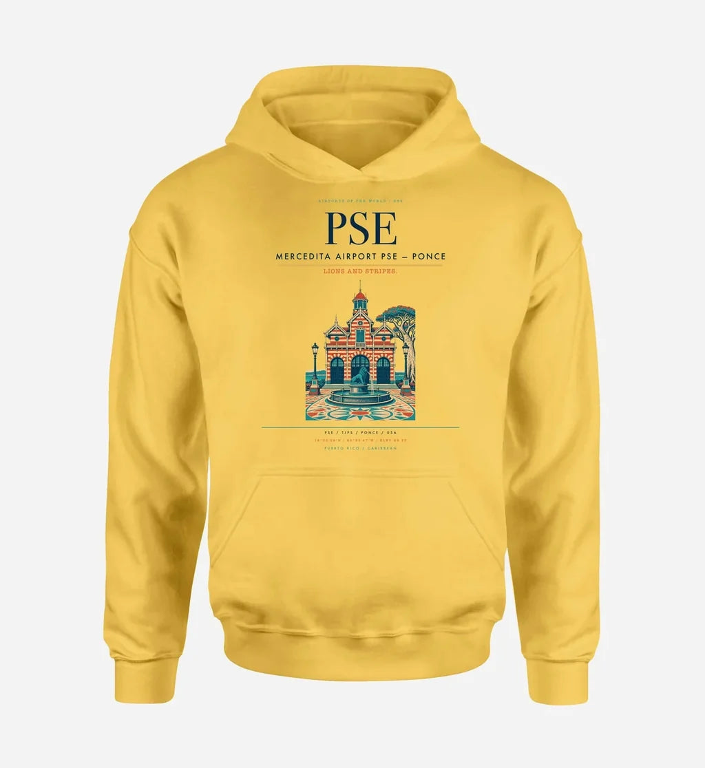 Mercedita Airport (PSE) design on yellow hoodie single-side print