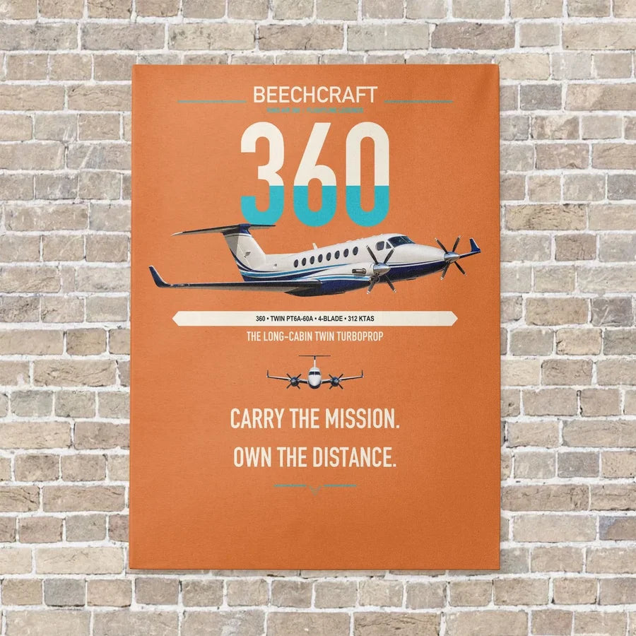 Beechcraft King Air 360 vertical canvas print - no frame - orange background